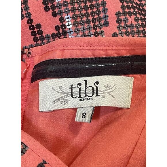 TIBI NEW YORK Salmon Pink Silk Black Sequins Strapless Mini Dress Women’s Size 8 - Picture 4 of 11